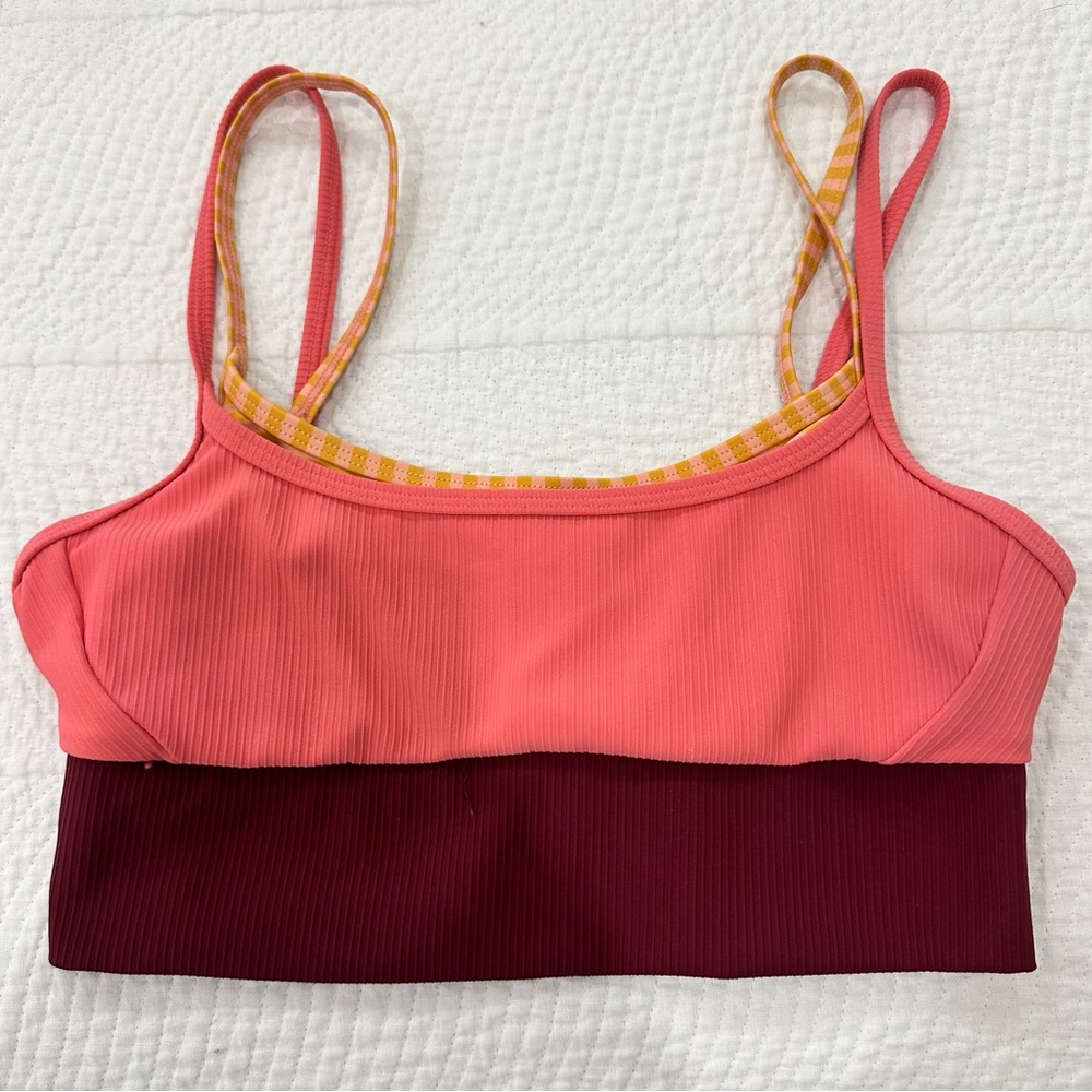 The Upside Pink and Red Sports Bra with Colorblock Design SET